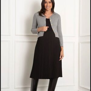Seraphine Black Midi Dress with Gray Cardigan